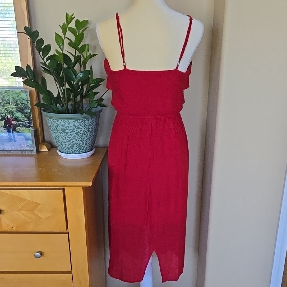 Red Ruffled Midi Sundress - Picture 3 of 7